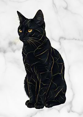 Elegant Black Cat with Golden Veins