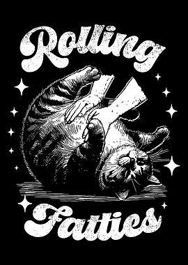 Rolling Fatties Cat Poster, Cute Striped Cat Wall Art, Retro Cat Illustration Print
