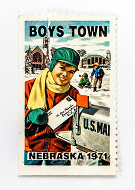 Boys Town Nebraska Winter Mail Charity Seal Vintage Poster Stamp American Youth