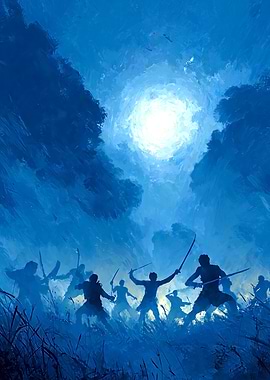 Moonlit Battle Scene Painting