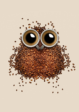 Coffee Bean Owl with Coffee Cup Eyes