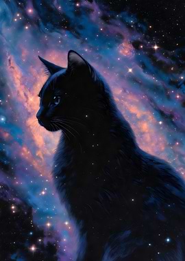 Cosmic Black Cat Portrait