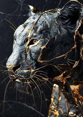 Black and Gold Panther Sculpture