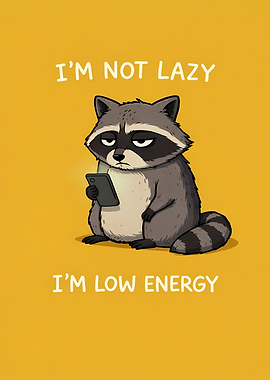 Lazy Raccoon with Phone Cartoon