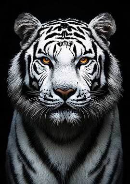 Majestic White Tiger Portrait on Black