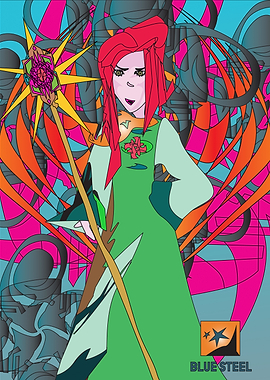 Red-haired sorceress with magic staff art