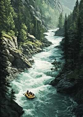 River Rafting Adventure Through Mountain Landscape