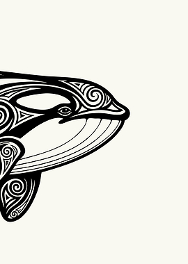 Tribal Orca Whale Black and White Batik Art 1/3