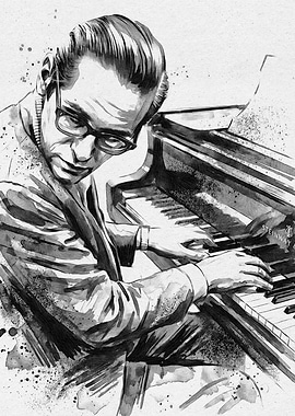 Black and White Piano Player Portrait