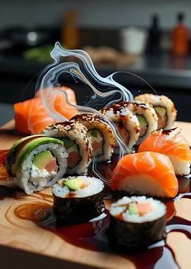 Sushi Platter with Sauce Drizzle