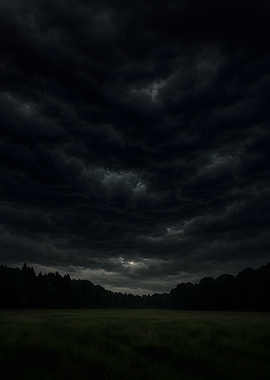 Dark Storm Clouds Over Field