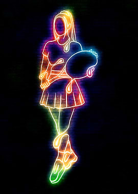 Neon women paddle on Brick Wall