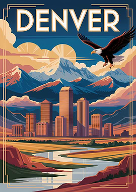 Denver Travel Poster with Eagle