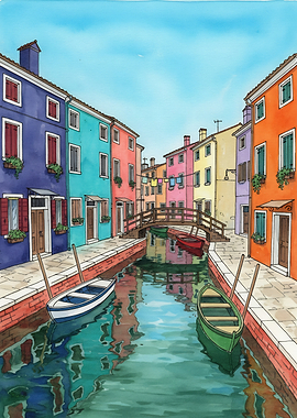 Colorful Venice Canal Illustration
