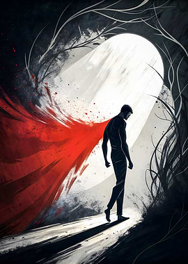 Silhouette Man Walking Through Abstract Landscape