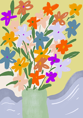 Colorful Flower Bouquet in Green Vase