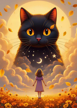 Girl, Cat, and Autumnal Dreamscape