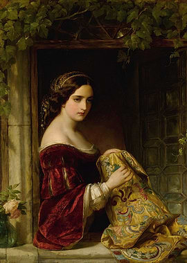 Woman at Window with Embroidered Cloth