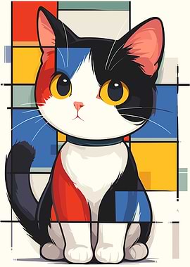 Cartoon Cat Mondrian Style