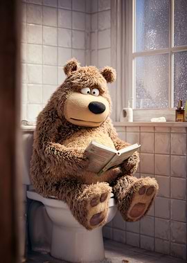 Bear Reading on Toilet