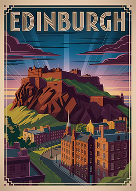 Edinburgh Travel Poster Art Deco Style