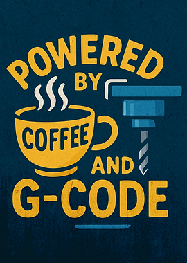 Vintage CNC machine joke ' Powered by Coffee and G-Code '