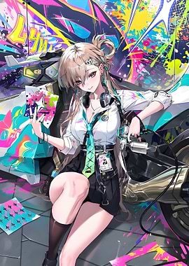 Anime Girl with Graffiti Background