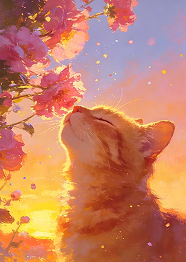 Ginger Cat Floral Sunset