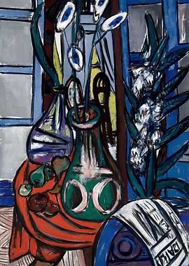 Abstract Still Life with Vases and Plants