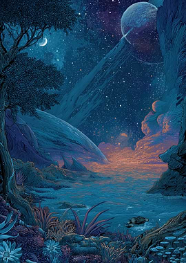 Alien Landscape with Ringed Planet