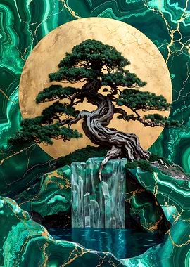 Bonsai Tree with Golden Moon