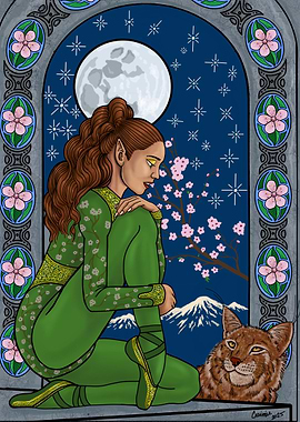 Elf, Lynx, and Moonlit Window