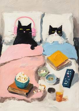 Cats' Night In: Cozy Oil Painting