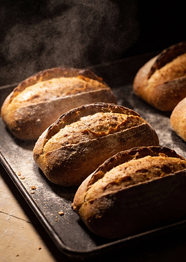 Freshly Baked Bread Loaves on Tray