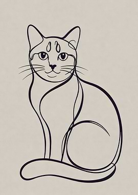 Minimalist Cat Line Art