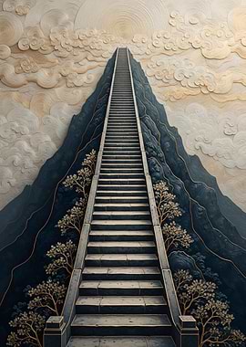 Ancient Stone Bridge in Jungle – Nature Asie Gilded Zen Relief Art