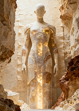 Ancient Stone Statue with Golden Light