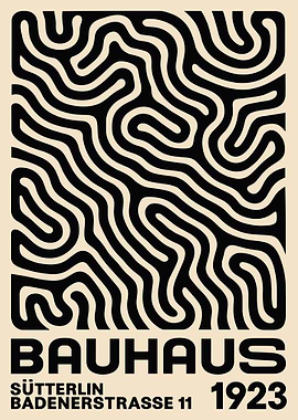 Bauhaus Abstract Poster, Black and Beige Modern Art Print, Minimalist Geometric Wall Art