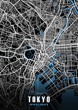Tokyo City Map - Black and White