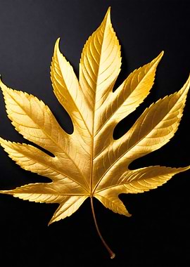 Golden Leaf on Black Background