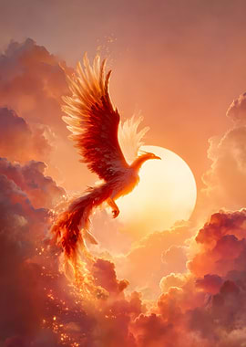 Phoenix Rising in Fiery Sky