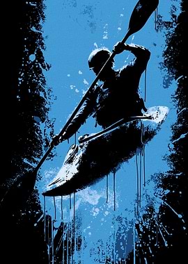 Kayaking Adventure: Black and Blue Silhouette