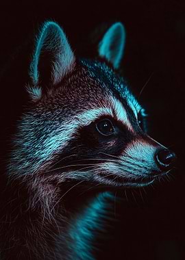 Raccoon Portrait with Teal Lighting