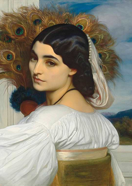 Portrait of a Woman with Peacock Feathers