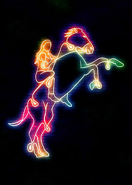 Neon Horse and Rider Silhouette
