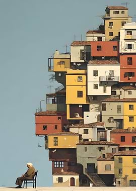 Stacked Houses with Seated Figure