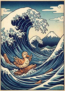 Duck on Raft in Great Wave