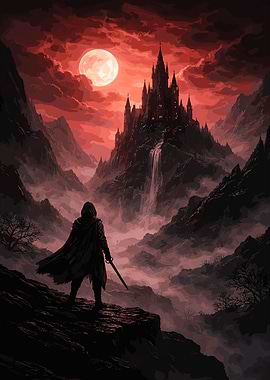 Dark Fantasy Castle and Warrior