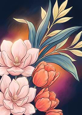 Floral Arrangement with Magnolias and Tulips