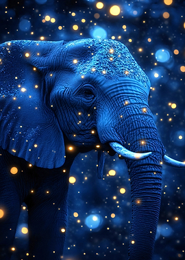 Blue Elephant with Glowing Lights